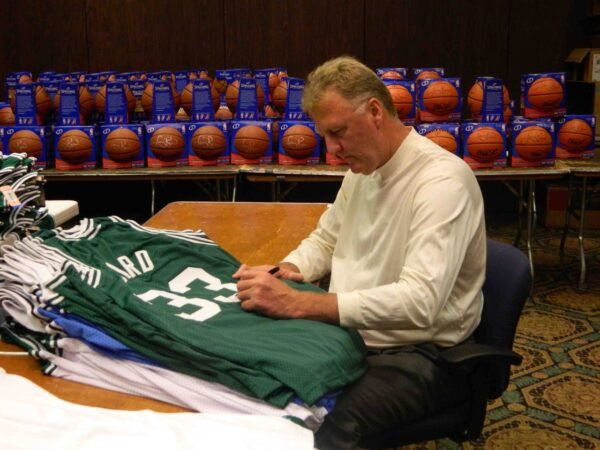 Larry Bird Autographed Boston (Green #33) Custom Jersey - Beckett Witness - Image 2