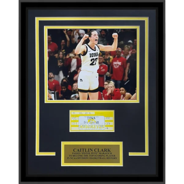 Caitlin Clark Iowa Hawkeyes 8x10 Photo Deluxe Framed with Replica Ticket from Record-Breaking Game