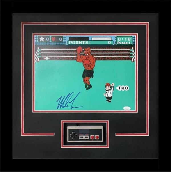 Mike Tyson Autographed Boxing (Nintendo Punchout) 11x14 Photo Deluxe Framed Shadowbox with NES Controller