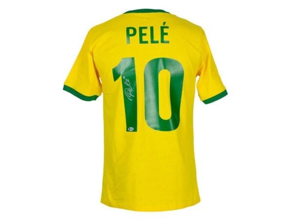 Pele Autographed Brazil (Yellow #10) Replica Soccer Jersey - Beckett